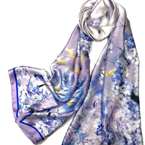 Satin Scarves Women Long Elegant Gift Box Silk Feel Wisteria Color - Picture 2 of 5